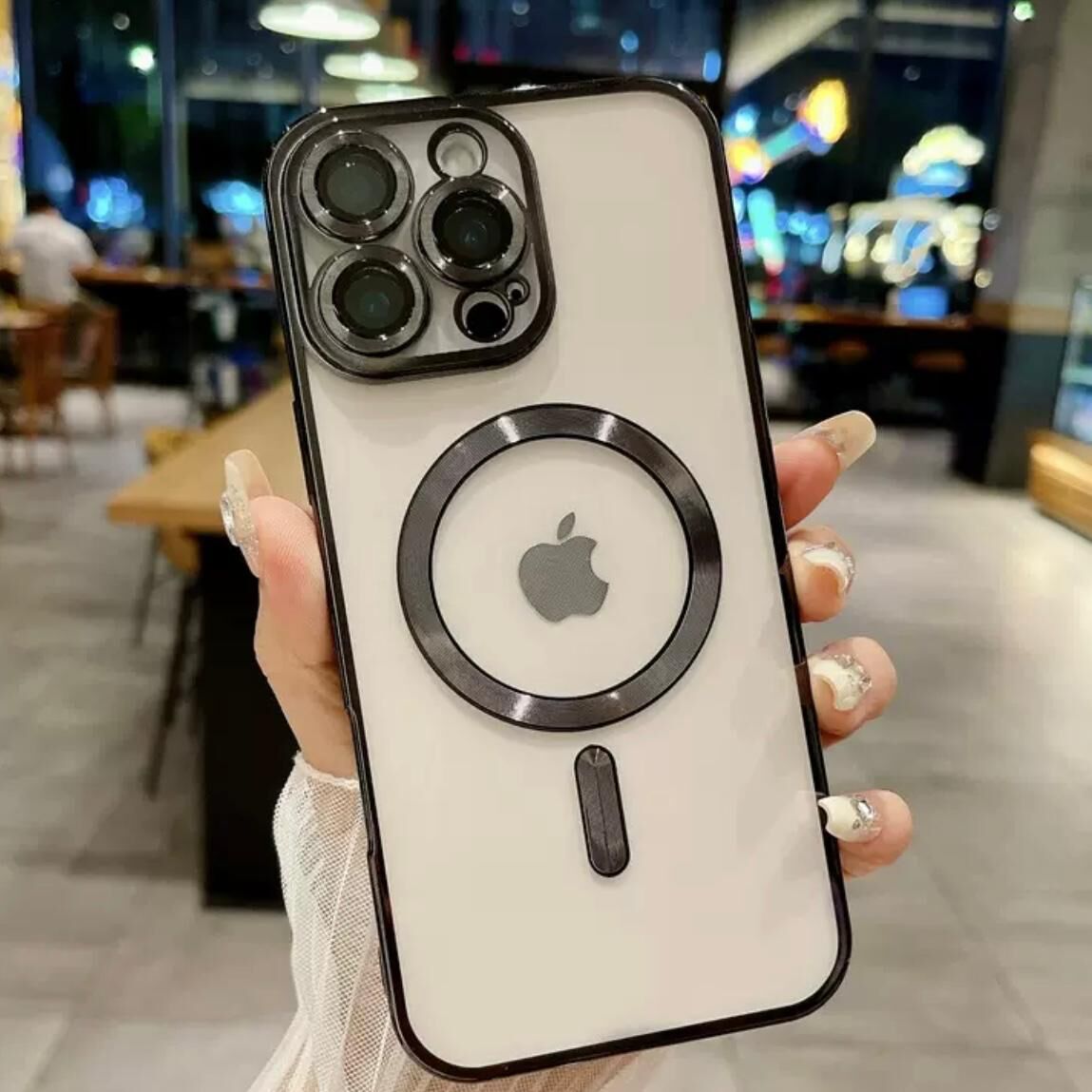 Lens Koruyucu Camlı Silikon iPhone 14 Pro Max Kılıf Siyah