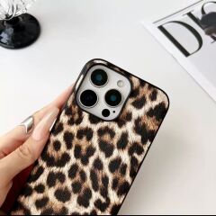 Siyah Çerçeve Leopar Desenli Lüks Kılıf iPhone 16 Pro Max